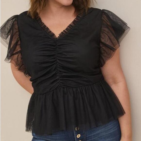 Torrid Black Mesh Ruffle Top 3X NWT 18859307 - Picture 1 of 16